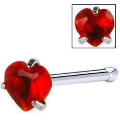 a pair of red heart shaped surgical steel barbell plugs with an invisible back