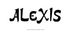 the word alexis written in black ink on a white background with an arrow pointing to it