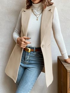 Hand bags, belts, Coat Sleeveless Blazer Outfit, Pajamas Fashion, Pajamas Winter, Pajamas Summer, Sleeveless Blazer, Homewear Fashion, Beige Outfit, Women Pajamas