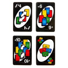 four black and white coasters with different colored blocks on them