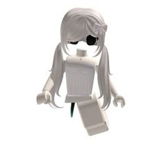 an animated girl with white hair and glasses on her head, standing in front of a white background