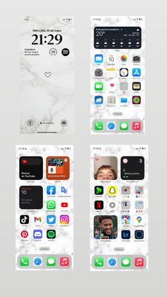 an iphone screen with different app icons on the bottom and bottom, along with other screens