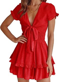 Short  Dresses To Wear To A Wedding 2023 Hoco Short Dress, Dresses For A Date, Amazon Summer Dresses, Spring Outfits 2023 Trends, Spring Outfit Aesthetic, Homecoming Dresses For Teens, Short Red Dress, Patriotic Outfit, Skater Dresses