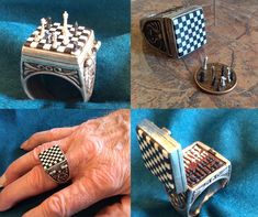 four different types of rings with chess pieces on them, and one is in the middle