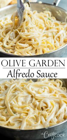 two pictures showing the process of making an alfredo sauce