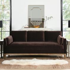 a living room scene with focus on the couch