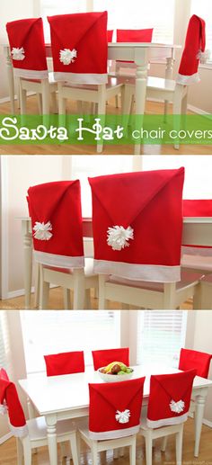 two red and white christmas decorations on chairs