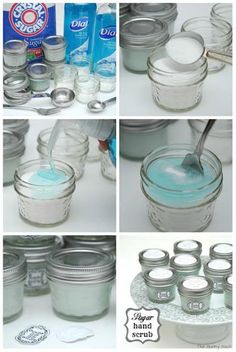 there are many different pictures of jars and spoons