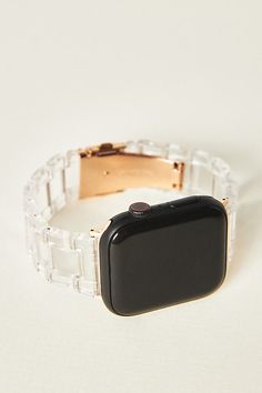 This resin band brings a stylish flourish to your smart watch. Cute Watch Band, Stylish Apple Watch Band Women, Gold Apple Watch Band, Smart Watch Bands, Cute Apple Watch Bands, Apple Watch Bands Women, Gold Apple Watch, Sparkly Things, Fitness Watch