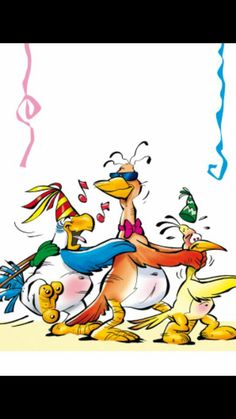 two cartoon ducks are dancing together