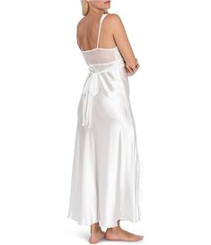 In Bloom by Jonquil Satin & Lace Long Nightgown | Dillard's Fitted Satin Finish Nightgown For Wedding Night, Elegant Bedtime Slip With Spaghetti Straps, Spaghetti Strap Tie Back Gown, White Satin Sleepwear For Evening, Satin Nightgown With Lace Trim For Wedding Night, Satin Nightgown With Bias Cut For Wedding Night, Wedding Night Satin Nightgown With Spaghetti Straps, Satin Slip Dress With Lace Bodice For Night, Satin Lace Trim Nightgown For Evening