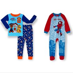 Comfy Paw Patrol & Spiderman Pjs Both New With Tags Size 2t Bright Colorful Prints Paw Patrol: 2 Piece With Elastic Waist Band, Snug Fit, 100% Cotton Knit Spiderman: One Piece Footed Sleeper With Full Front Zip, 100% Polyester Multicolor Cartoon Print Sleepover Sets, Multicolor Cartoon Print Sets For Sleepover, Long Sleeve Multicolor Sleepwear With Character Print, Fun Blue Sleepwear, Playful Orange Long Sleeve Sleepwear, Blue Long Sleeve Sleepwear With Character Print, Long Sleeve Character Print Playtime Sets, Blue Fun Cartoon Print Sleepwear, Multicolor Long Sleeve Playtime Sets