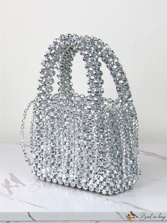 Bird in Bag - Rhinestone Deco Evening Clutch Bag - European and American Style, Silver Formal Silver Bag With Rhinestones, Silver Bags With Rhinestones, Formal Silver Shoulder Bag With Rhinestones, Silver Shoulder Bag With Rhinestones For Party, Silver Rhinestone Shoulder Bag For Gift, Silver Rhinestone Event Bags, Silver Bedazzled Rectangular Bags, Bedazzled Silver Rectangular Bag, Rectangular Crystal Bag With Bling