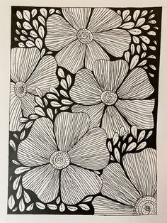 a black and white drawing of flowers