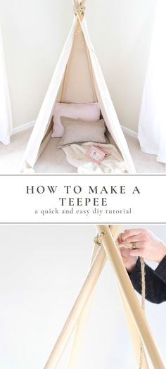 a teepee with the words how to make a teepee bed on it and an image