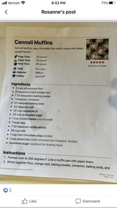 a menu listing for an appliance called cannon's muffins post