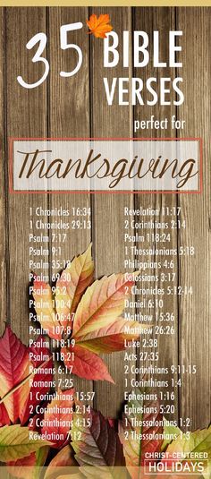 a thanksgiving calendar with autumn leaves and the words, 25 bible verses perfect for thanksgiving