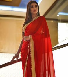 Make your newly bride look more interesting and more beautiful with this  designer saree.  #festival #collection #wow #amazing #beautiful #gorgeous #Outfit #wear #party #trendy #stylish #Bollywood #blacklove #get #online #love #shopping #insta #fancy #saree #line Red Georgette Saree, Moti Lace, Saree Pattern, Red Sari, Red Saree, Work Party