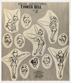 an old advertisement for tinker bell from the 1950's, with various cartoon characters