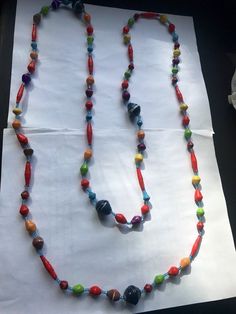 Multi-colored Long Ugandan Paper Bead Necklace Paper Bead Necklace, Paper Necklace, Paper Bead Bracelet, Paper Beads Necklace, Paper Bead Jewelry, Art Circle, Handmade Jewelry Necklace, Recycled Jewelry, Paper Jewelry