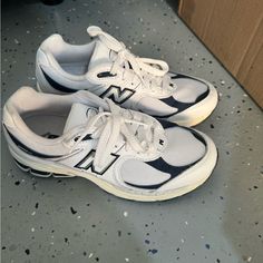 Super Cute. Worn Once. Bought From Aritzia. Women’s 7, Men 5.5. Navy Blue And White New Balance Shoes, Out Of Style, New Balance, Running Shoes, Navy Blue, Going Out, Super Cute, Blue And White, Navy