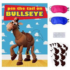 an image of a toy horse with different colored blinders on it's sides