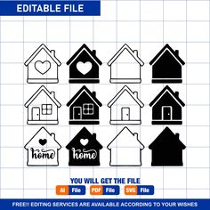 the silhouettes of houses are shown in black and white, with text that reads editable file you will get the file for free