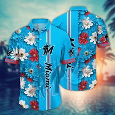 MLB Miami Marlins Hawaiian Shirt Floral Finesse For Sports Fans  It’s the perfect combination of Hawaiian style and MLB fandom. These unique MLB Hawaiian shirts are a must-have for football enthusiasts. Show your team spirit in a fun and tropical way by the beauty of Hawaii. Made from high-quality materials, they provide comfort and breathability, keeping you cool during game days or outdoor activities. Stand out from the crowd and show your love for both football and tropical vibes. Produc Flower Hawaii, Beach Parties, Hawaiian Outfit, Miami Marlins, Baseball Fan, Aloha Shirt, Hawaii Shirt, Baseball Team, Tropical Vibes