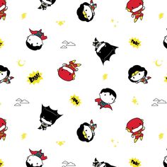 a white background with black and red cartoon characters