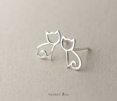 Kitten Silhouette, Hammered Hoop Earrings, Silver Cat, Animal Earrings, Cat Earrings