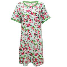 This Classic Nightgown Style Pajama Dress From Gold Coast Features A Light Blue Material With An All Over Pink And Green Floral Print. It's Styled In A Soft Cotton-Blend That Moves With You As You Sleep. The Material Is Easy To Care For So You Can Simply Toss The Nightgown In The Washing Machine For A Quick Clean. This Printed 95% Cotton And 5% Spandex Nightgown For Women Features A Pretty Floral Print, Faux Button-Down Neckline And Small Left Pocket. Approximate Measurements: 38" Length, 20" Ch Multicolor Spring Nightgown For Loungewear, Casual Multicolor Nightgown For Pajama Party, Blue Floral Print Sleepwear, Spring Floral Print Sleepwear For Overnight, Floral Print Spring Sleepwear, Floral Print Sleepwear For Overnight In Spring, Multicolor Short Sleeve Sleepwear For Spring, Casual Floral Print Nightgown For Pajama Party, Casual Multicolor Nightgown For Loungewear