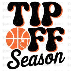 an orange and black sign that says tip off season with a basketball in the center