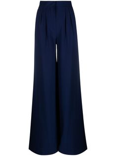 midnight blue high waist wide leg concealed front fastening pleat detailing Dark Blue Pants Outfit, Navy Wide Leg Trousers, Blue Pants Outfit, 2025 Style, Dress Reference, Clothing Pattern Design, Model Clothes, Dark Blue Pants, Trousers Women Wide Leg