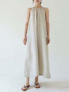 "★ Material: Cotton and Linen Blended Fabric ★ Model Size: -- Model wear size S -- Model is 165 cm / 5'5\" -- Model measurements (bust 31\" / waist 26\" / hips 36\" ) ★ In order to make it more suitable for you. please tell me your body measurements : -- your Height : -- your Weight : -- your Bust : -- Phone number for shipping : Size XS: Bust: 88cm/34.6\", Length: 125cm/49.2\", Shoulder: 38cm/15\" Size S: Bust: 94cm/37\" , Length: 125cm/49.2\", Shoulder: 38cm/15\" Size M: Bust: 98cm/38.6\", Len Casual Shift Dress, Linen Halter Dress, Plus Size Linen, Women Summer Dress, Women Cotton Dress, Long Sundress, Sleeveless Skirt, Maxi Dress Long, Summer Beach Dress