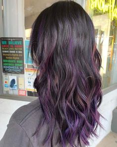 Purple And Black Hair, Purple Highlights Brown Hair, Hair Color Streaks, Purple Highlights, Black Hair With Highlights