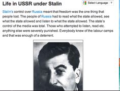 an article about stalin's life in usr under stalin, with the caption above it