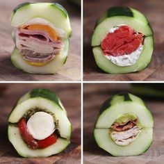 cucumber with meat and vegetables cut in half