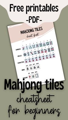 Mahjong tiles cheatsheet for beginners - free printalble pdf. Mahjong Party, Dice Math Games, Mahjong Tiles, Family Fun Ideas, Mah Jong, Mah Jongg, Domino Games