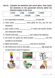 worksheet with pictures and words in english