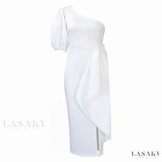 Lasaky - Simple yet Elegant Off-the-Shoulder Gown White Off-shoulder Midi Dress For Evening, White Off-shoulder Midi Evening Dress, Summer Off-shoulder Banquet Gown, White One-shoulder Evening Dress For Spring, Chic White One-shoulder Gown, White One Shoulder Evening Dress For Spring, White One-sleeve Evening Dress, Womens Wrap Dress, Formal Wear Women