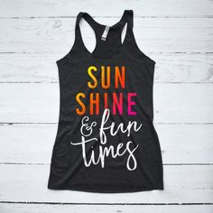 Sunshine and Fun Times, Summer Tank Top, Vitamin Sea Shirt, Beach Shirt, Summer Vacation Shirt, Crui Fun Black Tops For Beach Season, Multicolor Tops With Text Print For Summer, Multicolor Text Print Tops For Summer, Pre-shrunk Tri-blend Summer Shirt, Summer Tri-blend Shirt With Graphic Print, Summer Black Tri-blend Shirt, Beach Fitted Tank Top With Letter Print, Multicolor Letter Print Tops For Vacation, Fitted Letter Print Tank Top For Beach