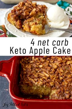 the four different types of keto apple cake are shown in this collage with text overlay