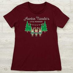 Personalized with up to 22 reindeer and any name displayed on the book  Her little dears will be close to her heart with our Reindeer Family Personalized Ladies Shirts designed exclusively for that special lady. The perfect gift for Mom and Grandma. Ladies Shirt Design, Family Design, Ladies Shirts, Mom And Grandma, Fitted Tee, Personalized Clothes, Perfect Gift For Mom, Personalized Family, Workout Tee