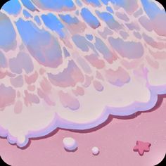 an animated pink and blue wave with stars in the sky next to some sand on the beach