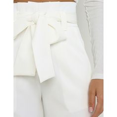 White Wide Leg High Waist Pocket Pants with Belt White High-waisted Pants With Tie Waist, White Trousers With Tie Waist, White Tie Waist Trousers, White Tie Waist High-waisted Pants, White Workwear Pants With Tie Waist, White Paperbag Waist Bottoms For Day Out, Pants With Belt, Pocket Pants, Bottoms Pants