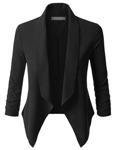 LE3NO Womens Lightweight Ruched 3/4 Sleeve Open Front Blazer Jacket Work Outfits Frauen, Ruched Sleeve Blazer, Tuxedo Women, Formal Blazer, Work Blazer, Cropped Blazer Jacket, Tuxedo Blazer, Lightweight Blazer, Open Front Blazer