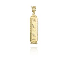 Description: Solid 10k Gold Egyptian Hieroglyphics Pendant Item No.: Bon003 Metal Type: 10k Solid Gold (Also Available In 14k Solid Gold) Metal Color: Yellow Gold.Or Rose Gold Or White Gold Measurement: Pendant Only Weight: 1.78 Grams Pendant Height With Bale: Height: 1.40". Width: 0.30" Chain Is Not Included Brand New Made To Order. Please Allow 3-5 Days To Be Shipped. Cartouche Necklace, Egyptian Cartouche, Symbols Of Protection, White Gold Pendant Necklace, Shine Jewelry, Magic And Mystery, Egyptian Culture, Egyptian Hieroglyphics, Mystical World