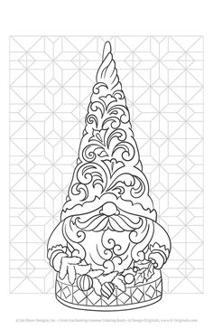 a coloring page with a christmas tree in the center and an intricate design on it