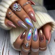 When you love my designs, please don't forget to follow my profile :) Dreamcatcher Nails, Summer Nails Extra, Holographic Nail Designs, Ballerina Nails Short, Baddie Nails Short Coffin, Cute Funky Nails, Baddie Nails Short, Shiny Nails Designs, Nails Short Coffin