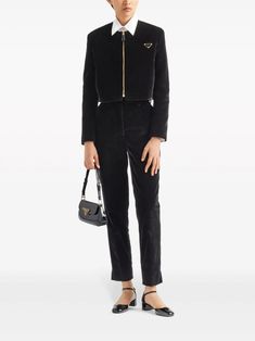 Prada Velvet Straight Trousers - Farfetch Straight Trousers, Straight Leg Trousers, Cotton Velvet, Black Cotton, Prada, Fashion Branding, Straight Leg, Trousers, Velvet